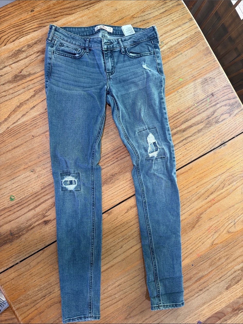 Hollister Women's Distressed Skinny Jeans - Medium Blue Wash